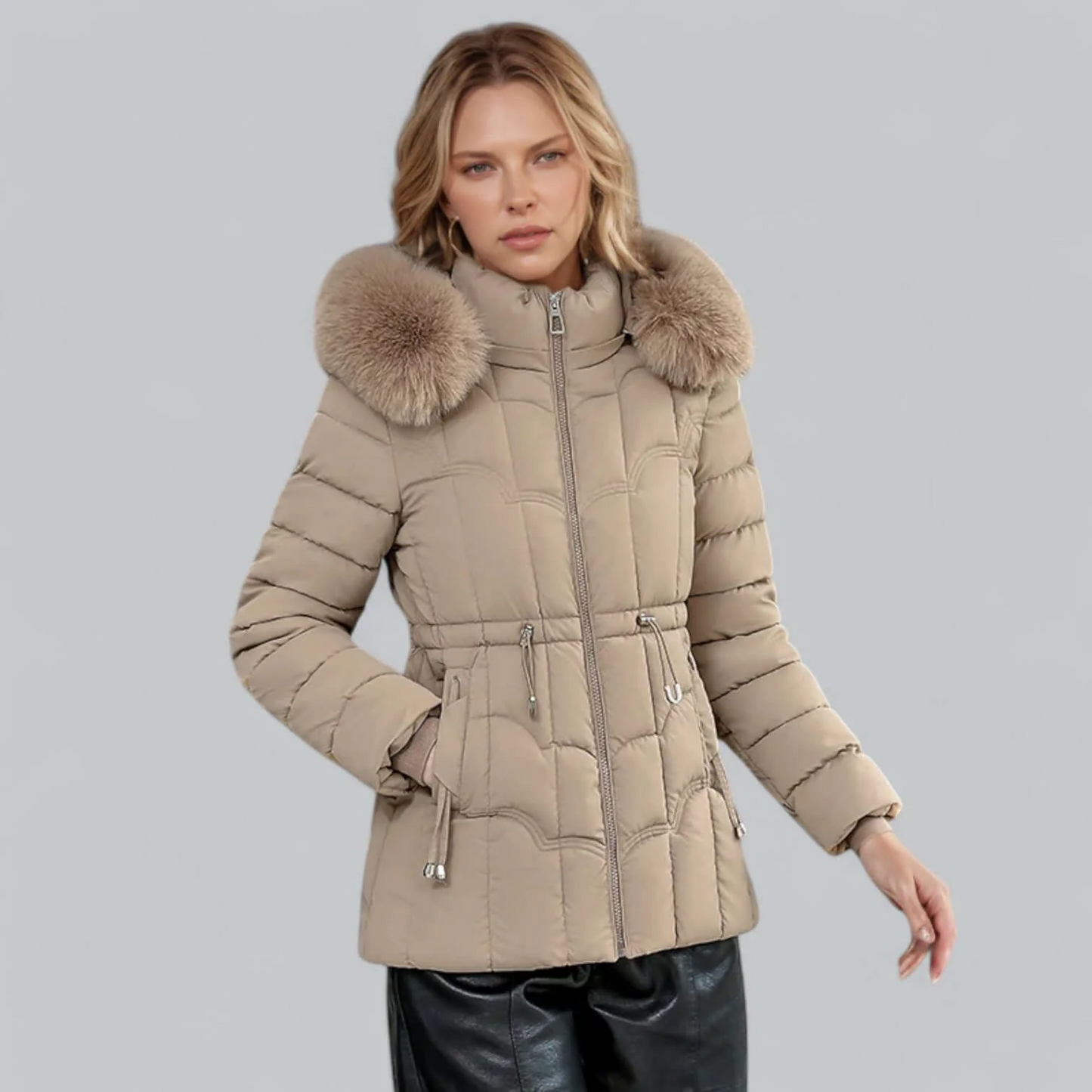 Liana | Women’s Parka Coat – Quilted Insulated – Tailored Fit – Faux Fur Hood – Mid Length