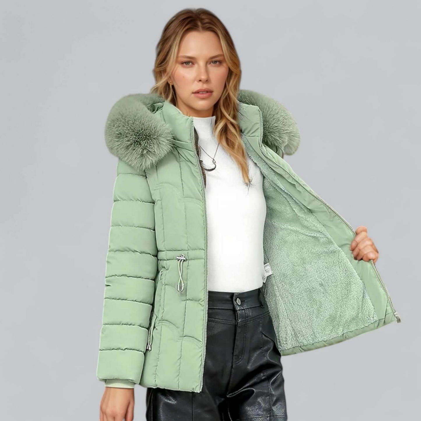 Liana | Women’s Parka Coat – Quilted Insulated – Tailored Fit – Faux Fur Hood – Mid Length