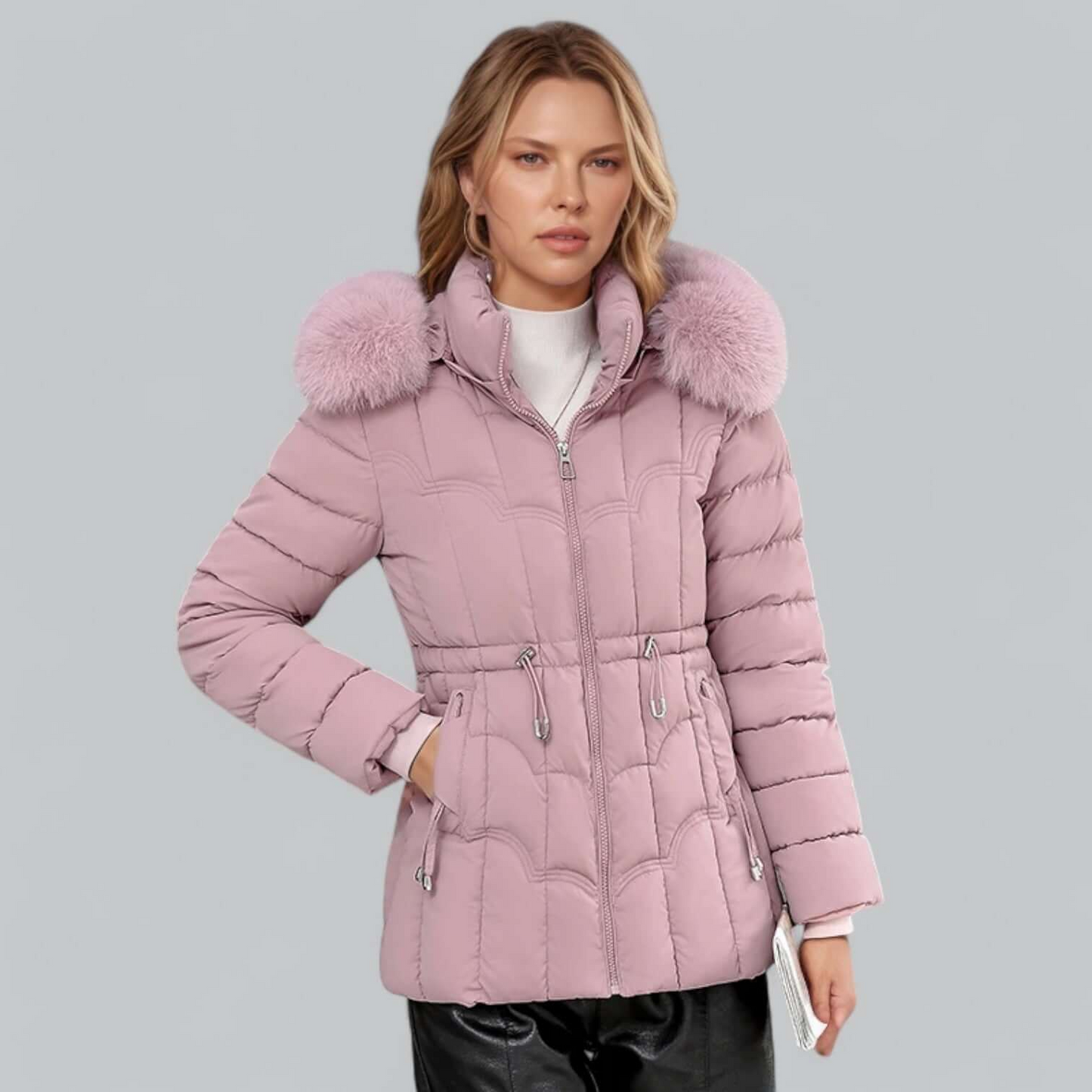 Liana | Women’s Parka Coat – Quilted Insulated – Tailored Fit – Faux Fur Hood – Mid Length