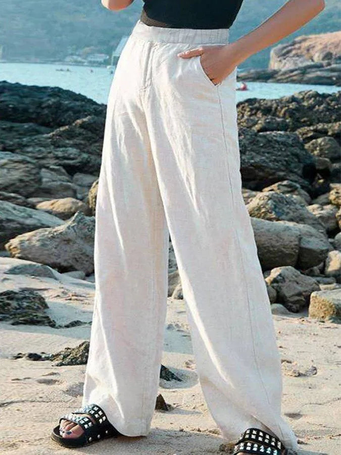 Ovara | Women's Wide-Leg Pants Trousers - High Waist - Breathable Lightweight Fabric