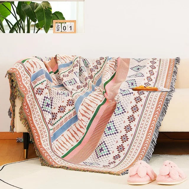 Vibrant Throw Blanket Collection with Braided Fringe Ends 10 NaLani