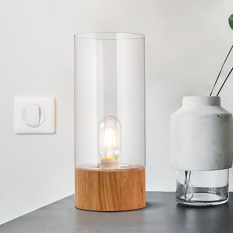 Elegant Cylindrical Table Lamp with Wooden Base for Cozy Interiors NaLani