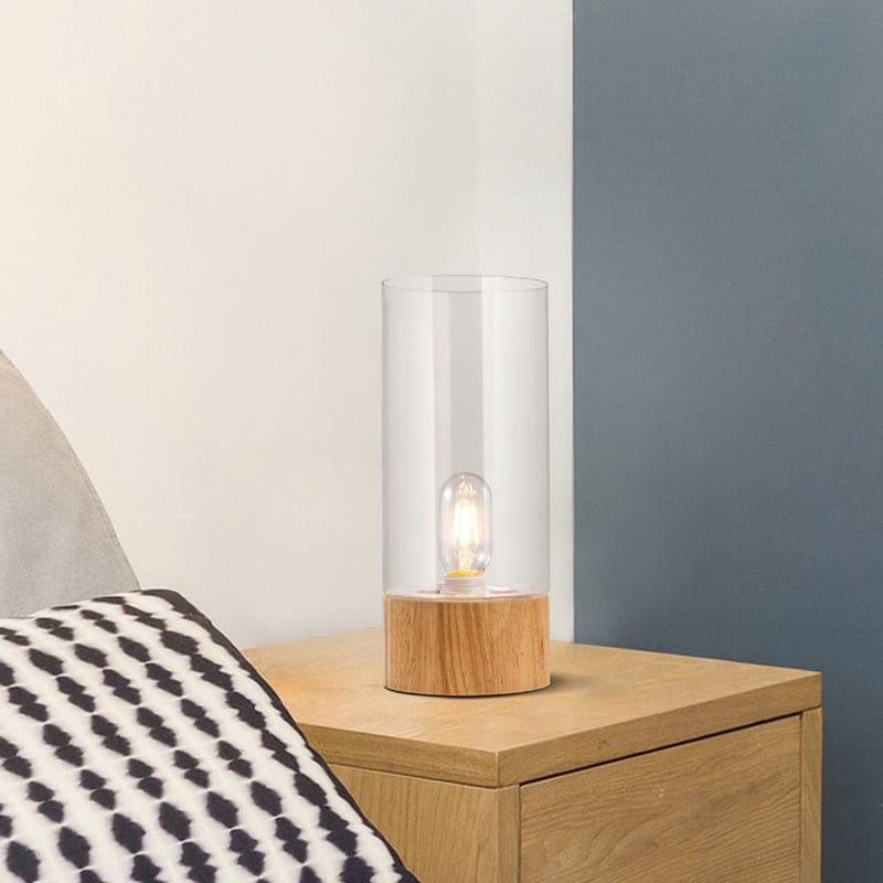 Elegant Cylindrical Table Lamp with Wooden Base for Cozy Interiors NaLani