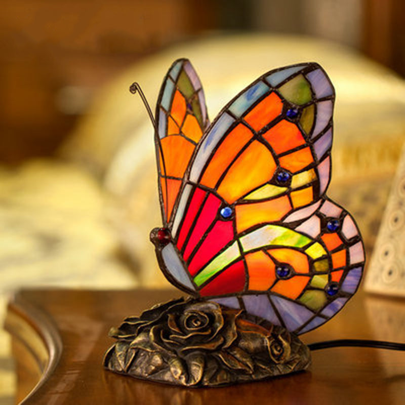 Elegant Table Lamp with Butterfly Shade and Rose Base Design NaLani