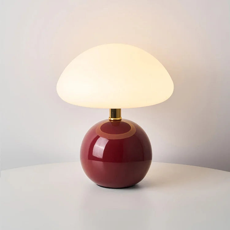Ceramic LED Mushroom Table Lamp for Elegant Bedroom Décor Wine Red NaLani