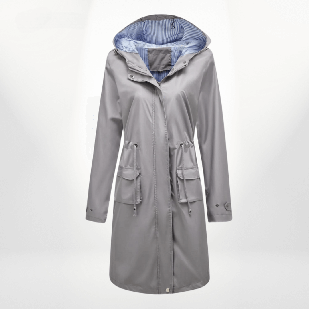 Nalani Women’s Trench Coat – Waterproof Over-Knee – Hooded – Adjustable Waist – Flap Pockets