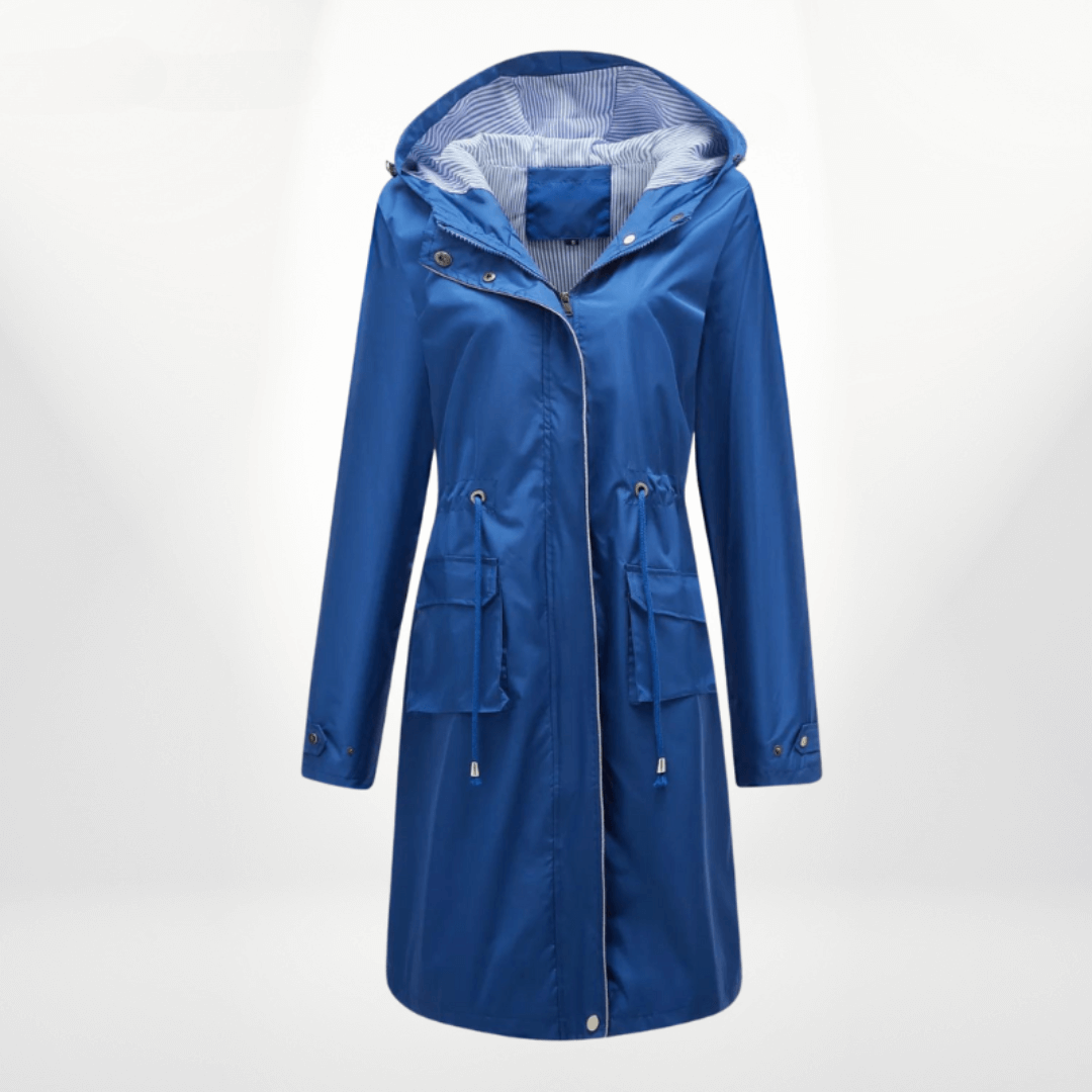 Nalani Women’s Trench Coat – Waterproof Over-Knee – Hooded – Adjustable Waist – Flap Pockets