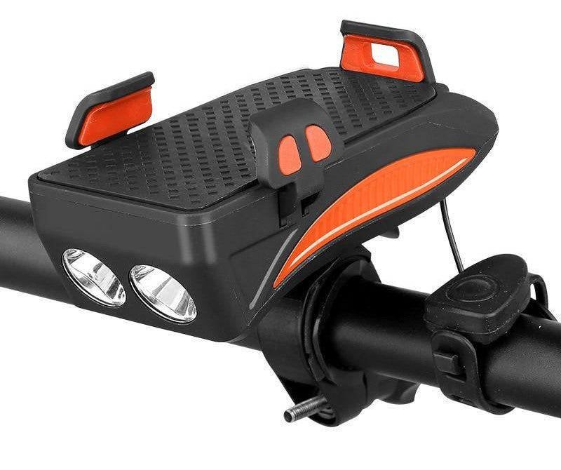 Bicycle 4 In 1 Phone Holder Power Bank Light Horn Gadget Orange NALANI