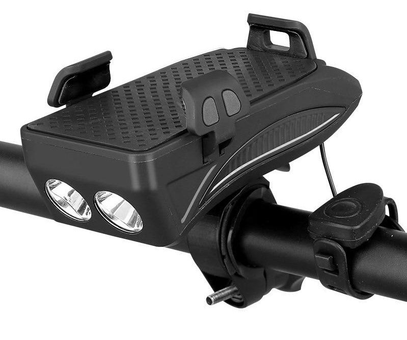 Bicycle 4 In 1 Phone Holder Power Bank Light Horn Gadget Black NALANI