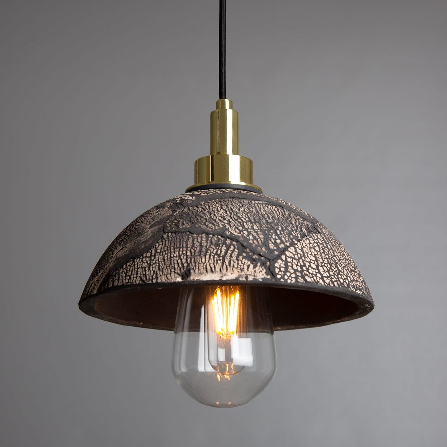 Fiorani Casa | Ceramic Dome Bathroom Pendant Light 20cm Black Clay IP44 NaLani