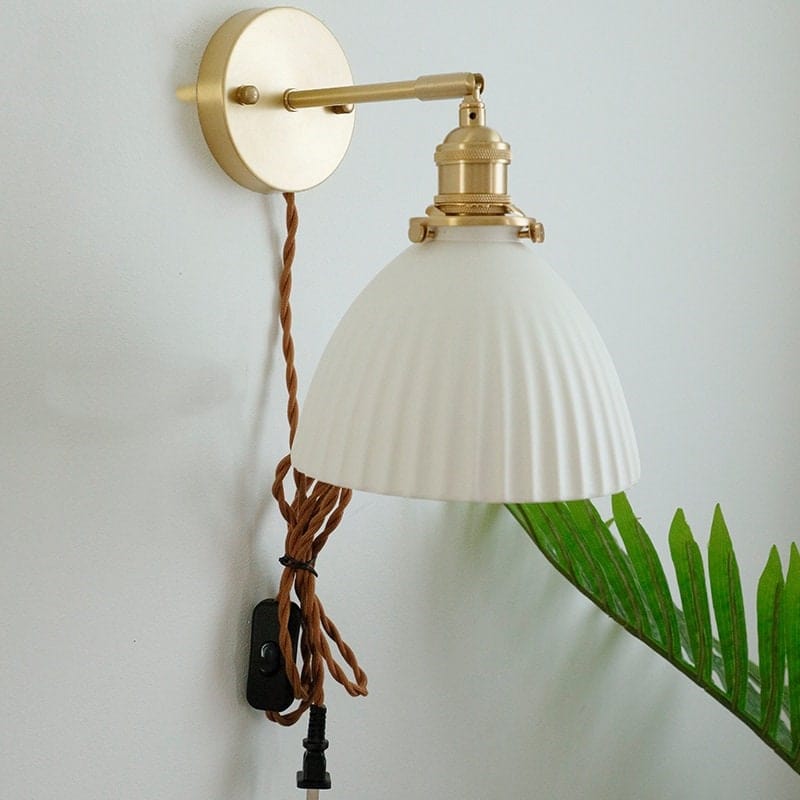Fiorani Casa | Ceramic Wall Light in Pleated Cup Shape with Bulb Included Plug with Switch NaLani