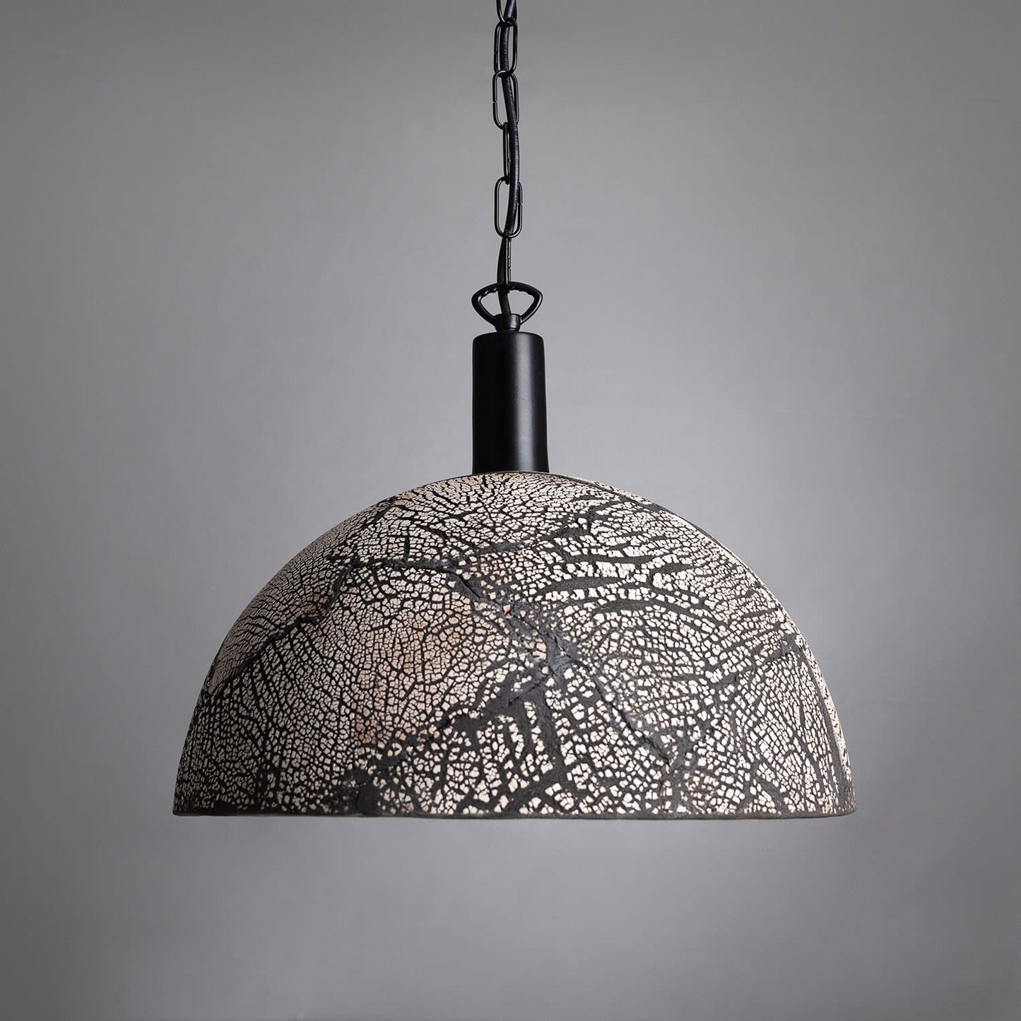 Fiorani Casa | Organic Ceramic Dome Pendant Light 37cm in Black Clay Powder-Coated Matte Black NaLani