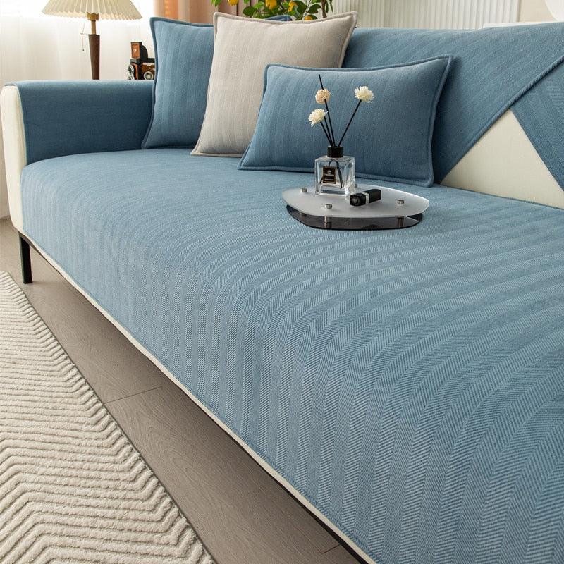 Non Slip Fleece Sofa Cover For Pets And Family Comfort Blue NALANI
