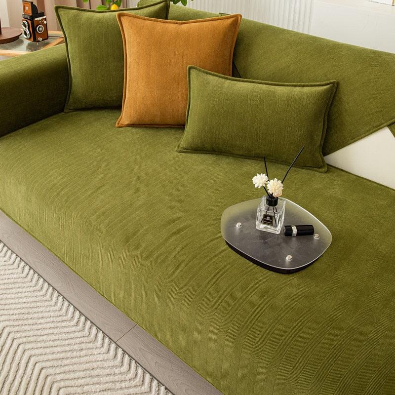 Non Slip Fleece Sofa Cover For Pets And Family Comfort Green NALANI