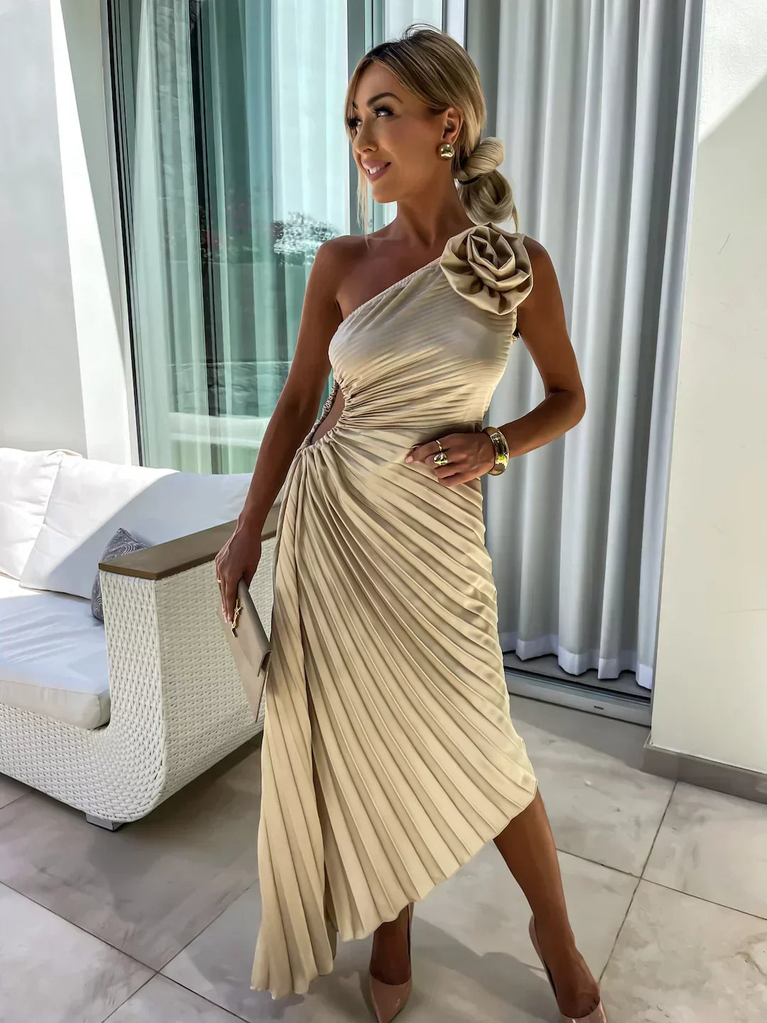 Liana | One Shoulder Pleated Dress for Formal Evening Events