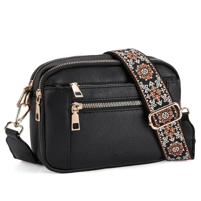 Colorful Straps Crossbody Vegan Leather Bags Black NALANI