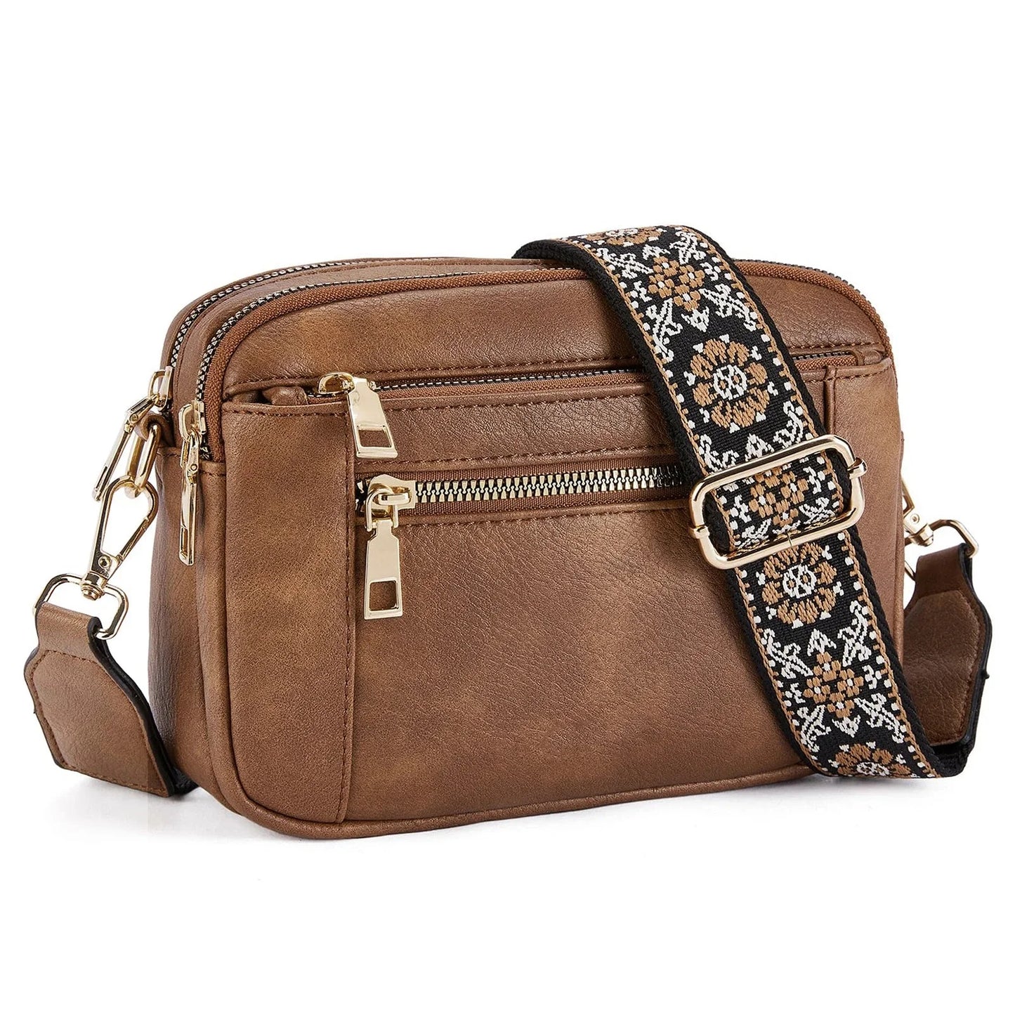 Colorful Straps Crossbody Vegan Leather Bags Brown NALANI