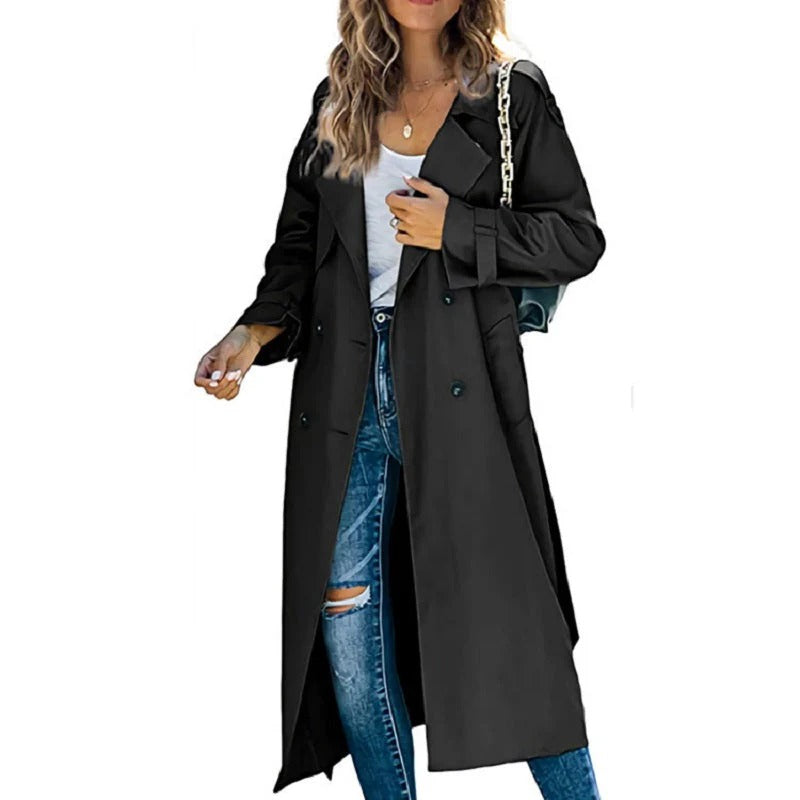 Serado Women’s Trench Coat – Cotton Blend – Tailored Fit – Double-Breasted Full Length