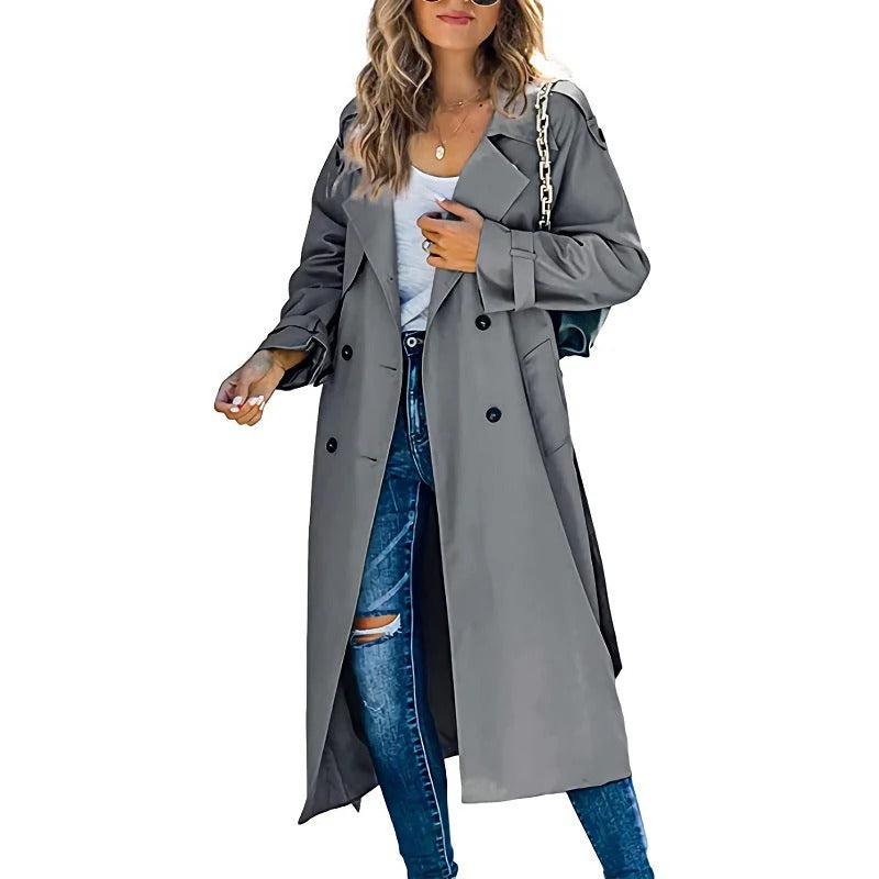 Serado Women’s Trench Coat – Cotton Blend – Tailored Fit – Double-Breasted Full Length