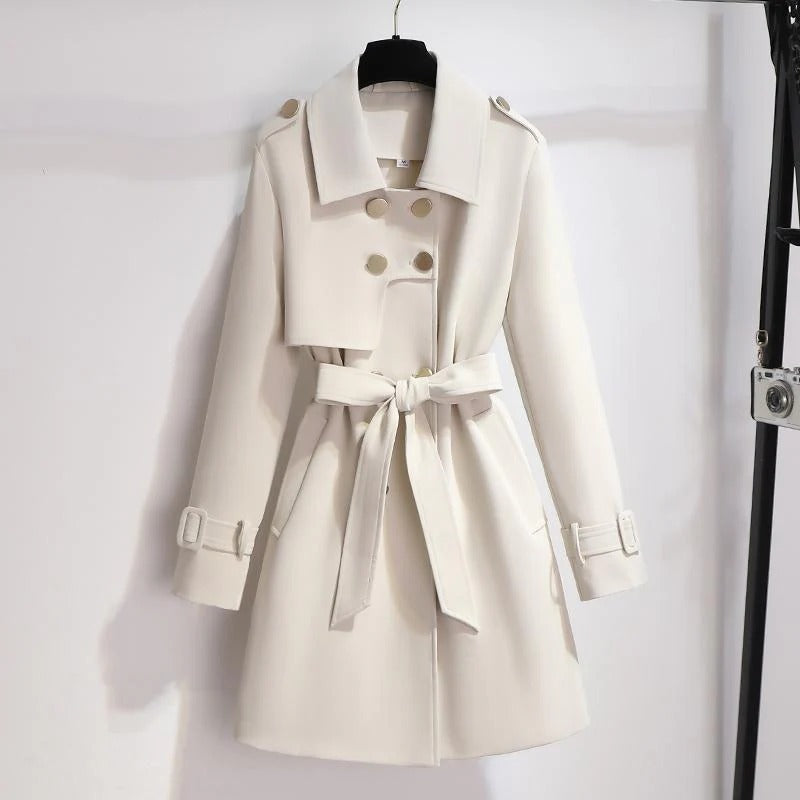 Serado Women’s Trench Coat – Tailored Fit – Double-Breasted – Belted Waist – Knee Length