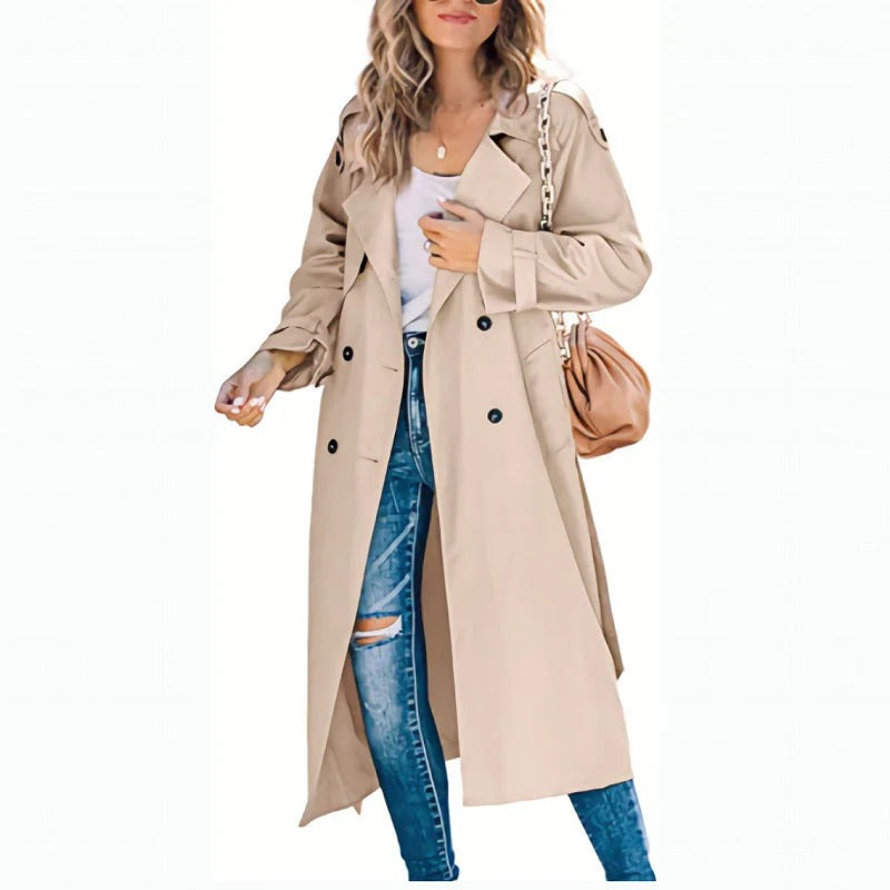 Serado Women’s Trench Coat – Cotton Blend – Tailored Fit – Double-Breasted Full Length