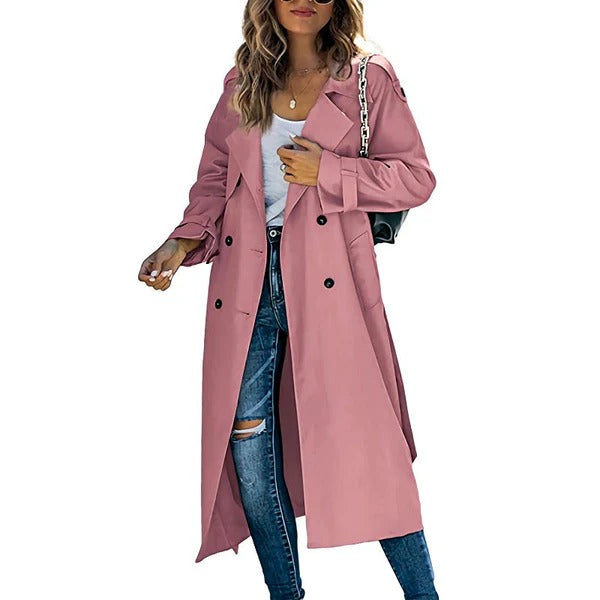 Serado Women’s Trench Coat – Cotton Blend – Tailored Fit – Double-Breasted Full Length