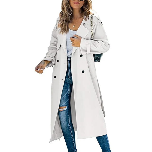 Serado Women’s Trench Coat – Cotton Blend – Tailored Fit – Double-Breasted Full Length