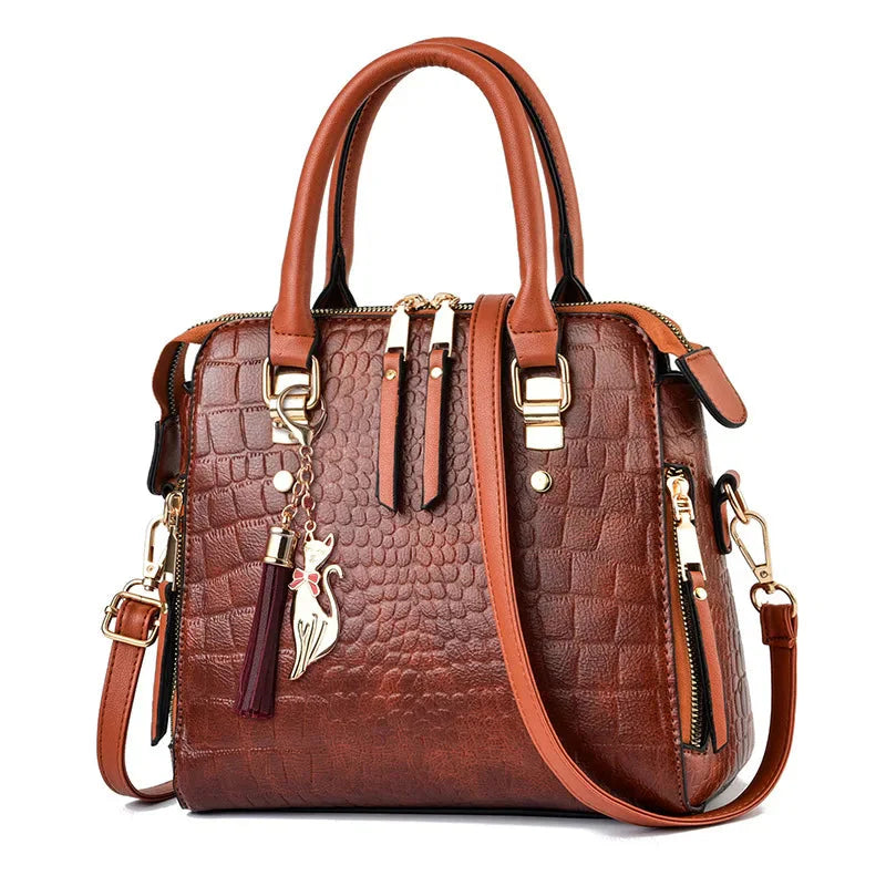 Vegan Leather Crocodile Design Bag For Women Brown NALANI