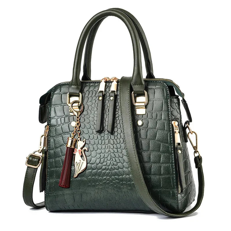 Vegan Leather Crocodile Design Bag For Women Green NALANI