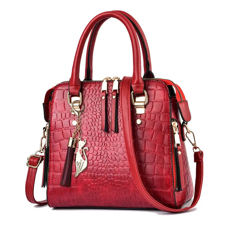 Vegan Leather Crocodile Design Bag For Women Red NALANI