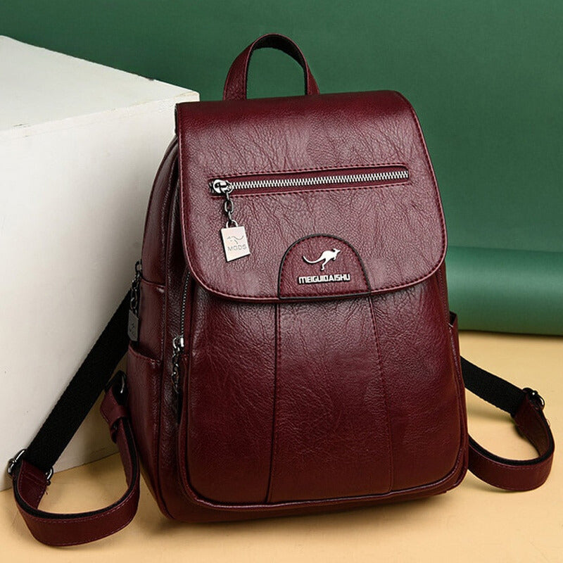 Leather Women Backpack Durable Elegant Daypack For Travel Bordeaux red NALANI