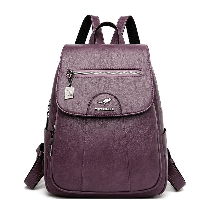 Leather Women Backpack Durable Elegant Daypack For Travel Purple NALANI