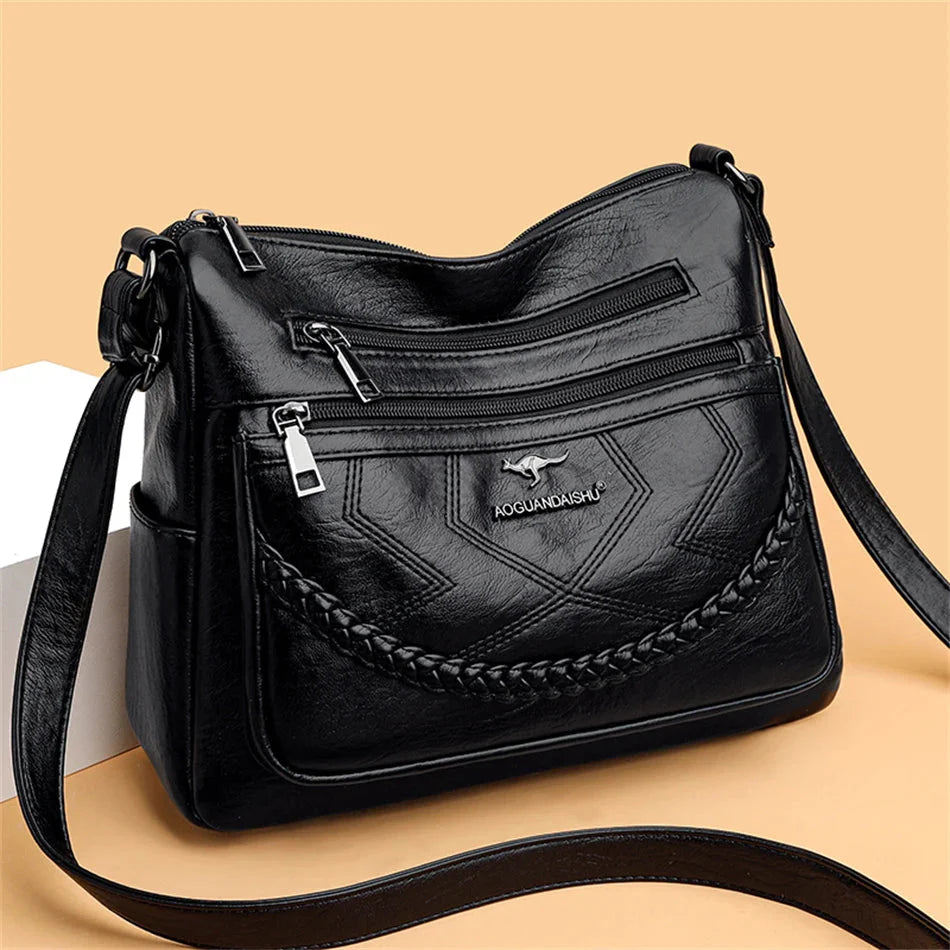 Vegan Leather Crossbody Bag With Secure Zipper Pockets Black NALANI