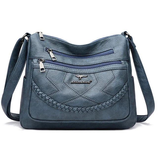 Vegan Leather Crossbody Bag With Secure Zipper Pockets Blue NALANI