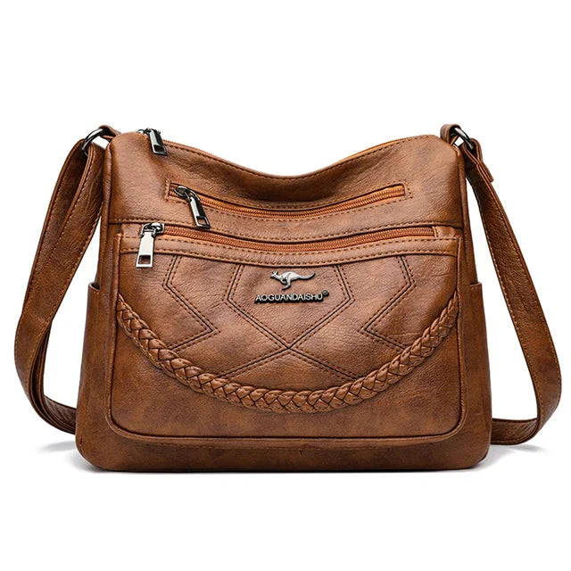 Vegan Leather Crossbody Bag With Secure Zipper Pockets Brown NALANI