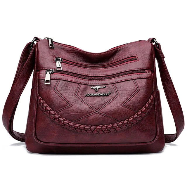 Vegan Leather Crossbody Bag With Secure Zipper Pockets Red NALANI