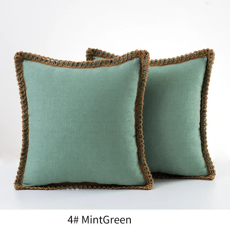 Farmhouse Gray Red Pillow Cover With Tailored Edges Green NALANI