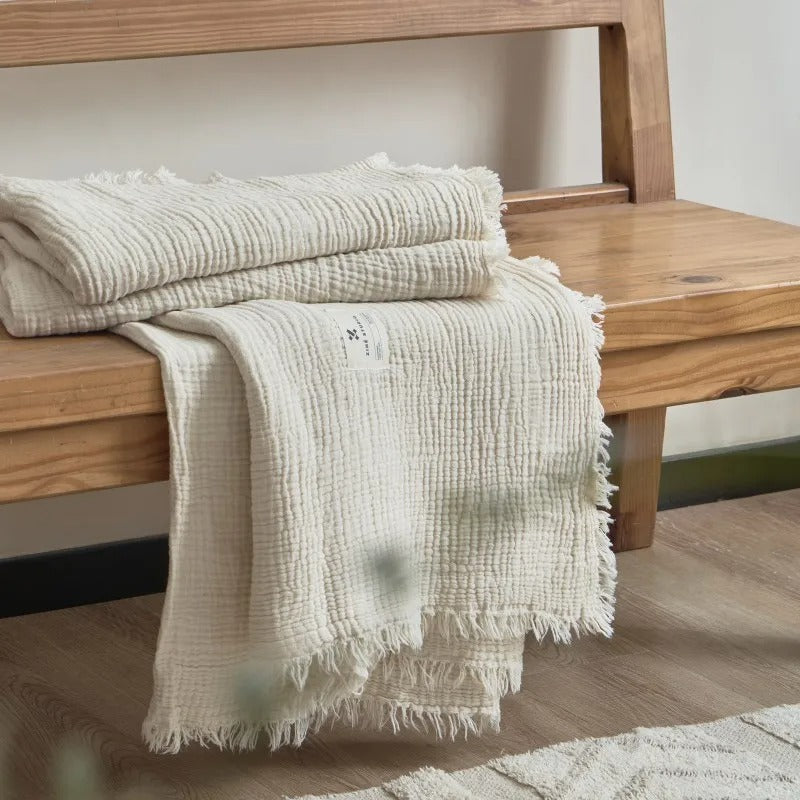 Tassel Cotton Blanket for Cozy Bed and Sofa Comfort White NaLani