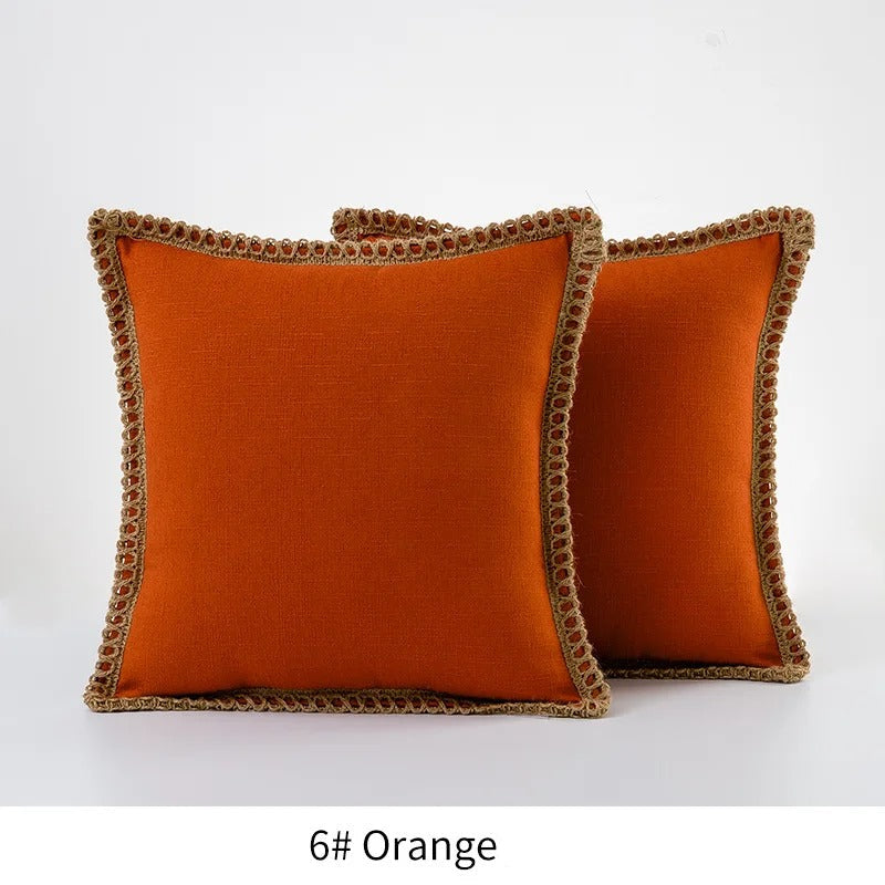Farmhouse Gray Red Pillow Cover With Tailored Edges Orange NALANI