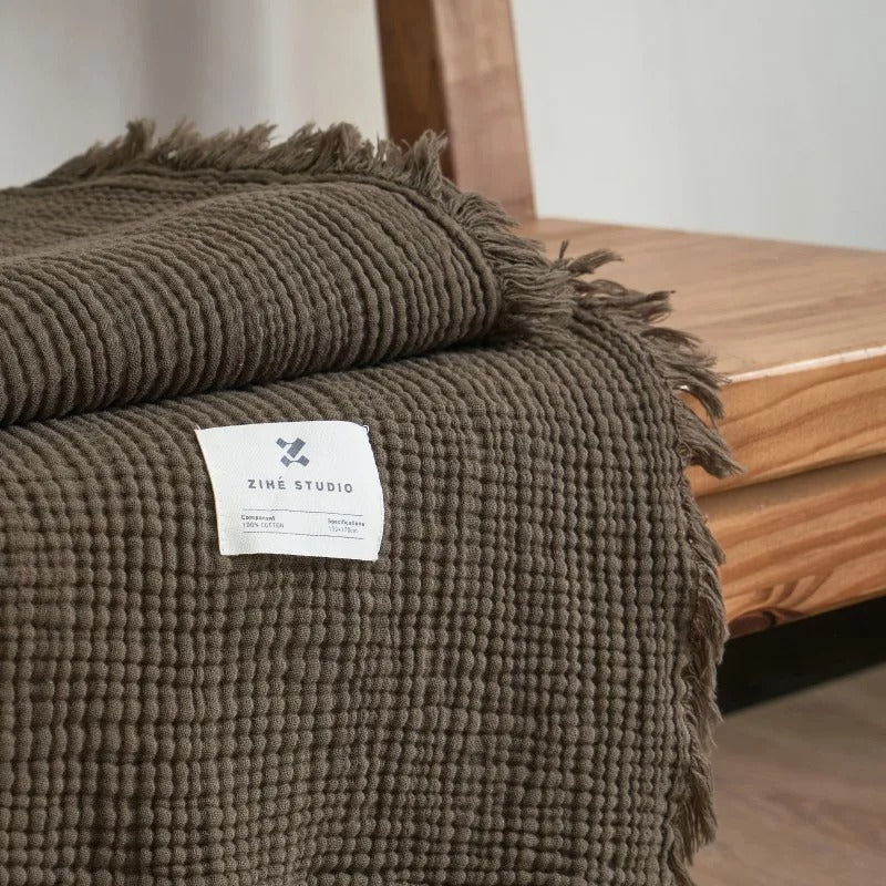 Tassel Cotton Blanket for Cozy Bed and Sofa Comfort Dark Green NaLani