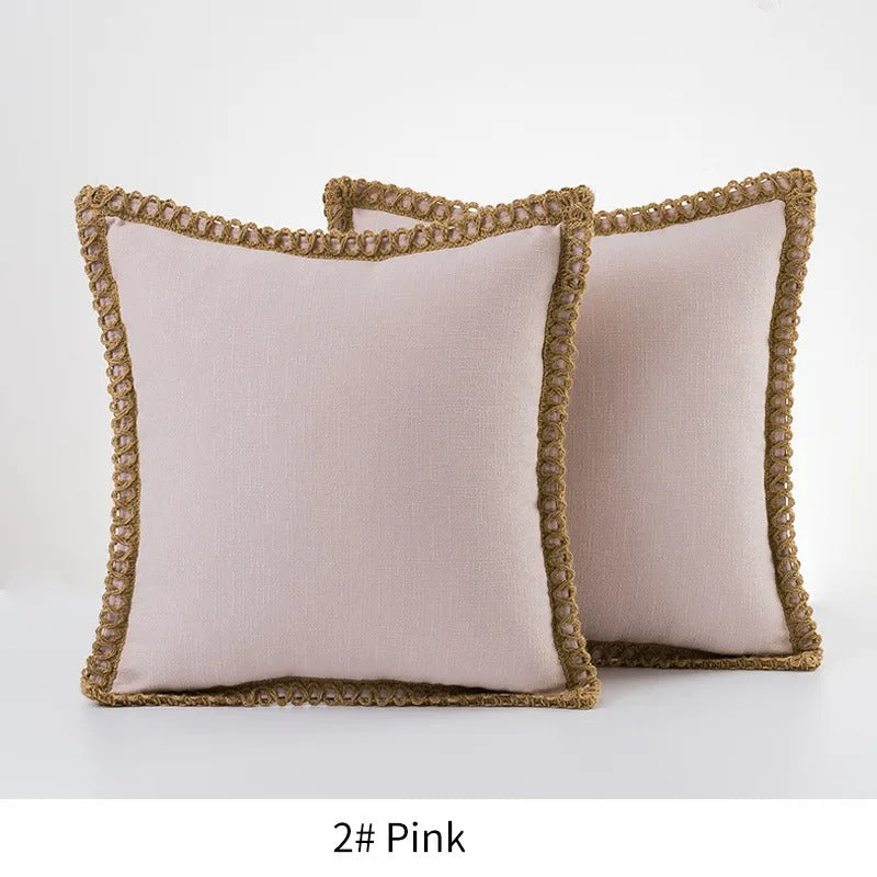 Farmhouse Gray Red Pillow Cover With Tailored Edges Pink NALANI