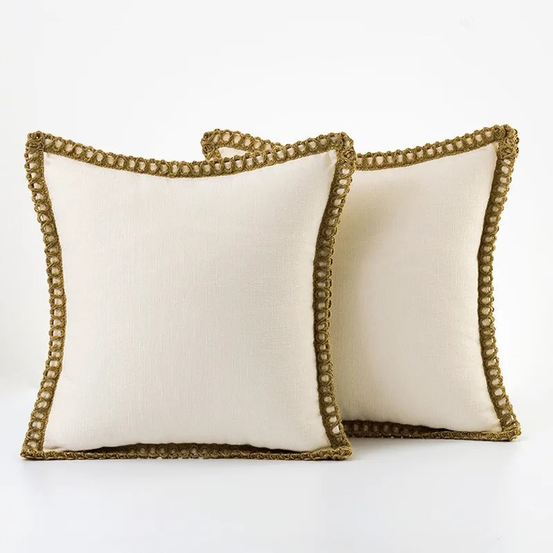 Farmhouse Gray Red Pillow Cover With Tailored Edges White NALANI