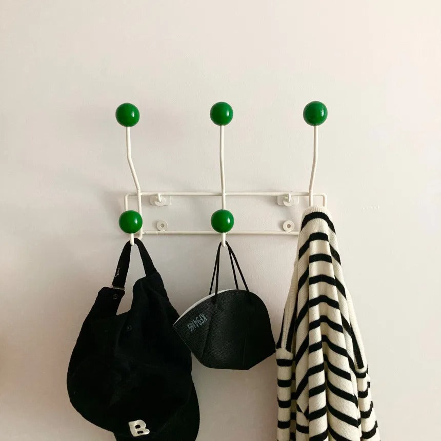 Wrought Iron Wall Rack With Solid Wood Ball Hooks Organizer NALANI
