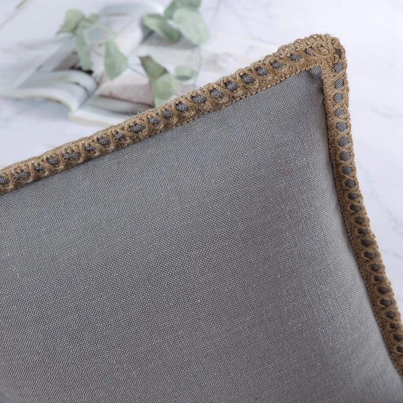 Farmhouse Gray Red Pillow Cover With Tailored Edges NALANI