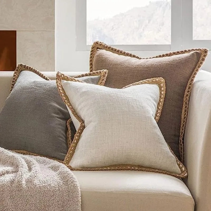 Farmhouse Gray Red Pillow Cover With Tailored Edges NALANI