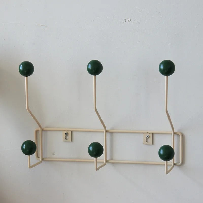Wrought Iron Wall Rack With Solid Wood Ball Hooks Organizer 6-green NALANI