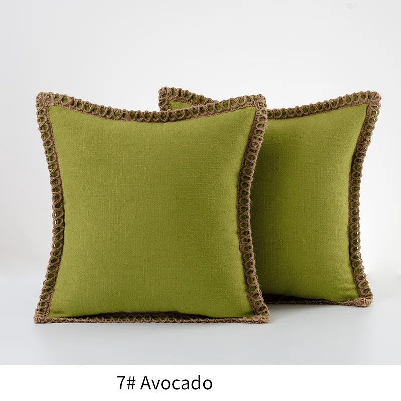 Farmhouse Gray Red Pillow Cover With Tailored Edges Avocado NALANI