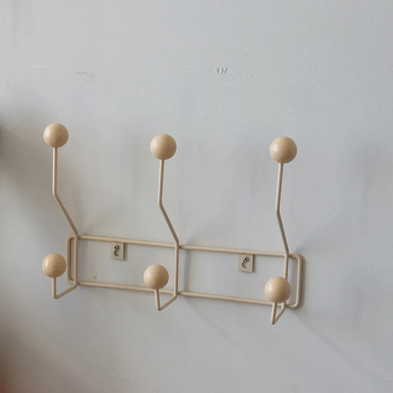 Wrought Iron Wall Rack With Solid Wood Ball Hooks Organizer 6-creamy NALANI