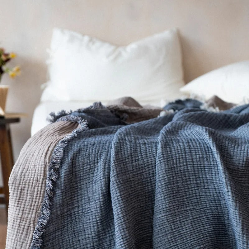 Tassel Cotton Blanket for Cozy Bed and Sofa Comfort Grey Coffee NaLani