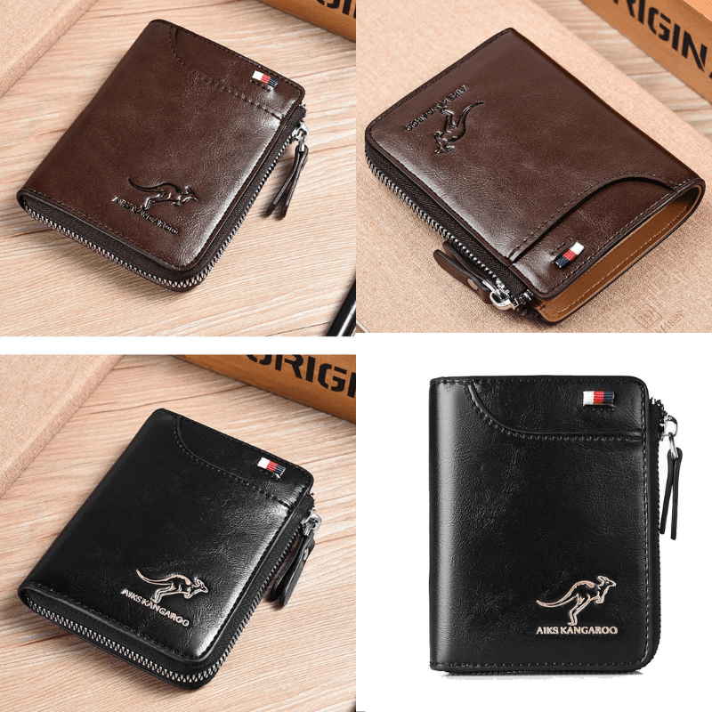 Leather RFID Protected Zipper Wallet for Men Waterproof 1 Coffe 1 Black NALANI